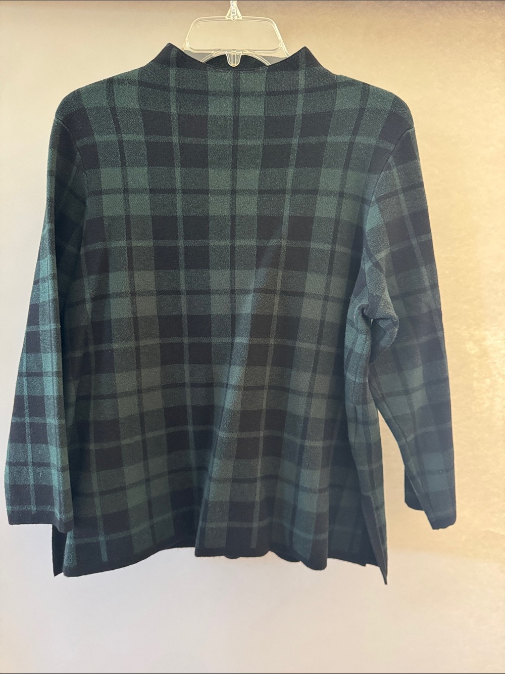 Anne Klein Green and Black Plaid Mock Neck Sweater